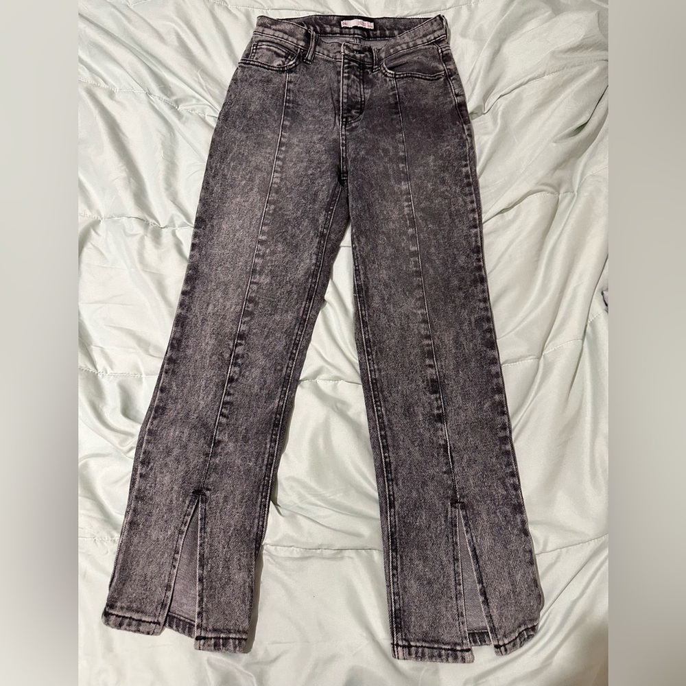 dark grey super high rise straight jeans, size xs